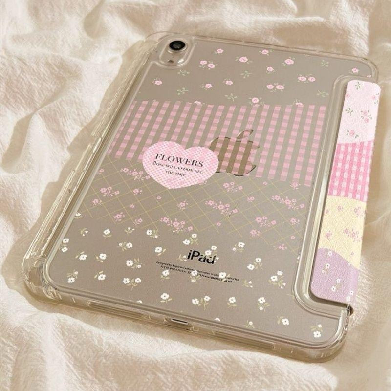 Patchwork checkered floral Y-fold ipad Case