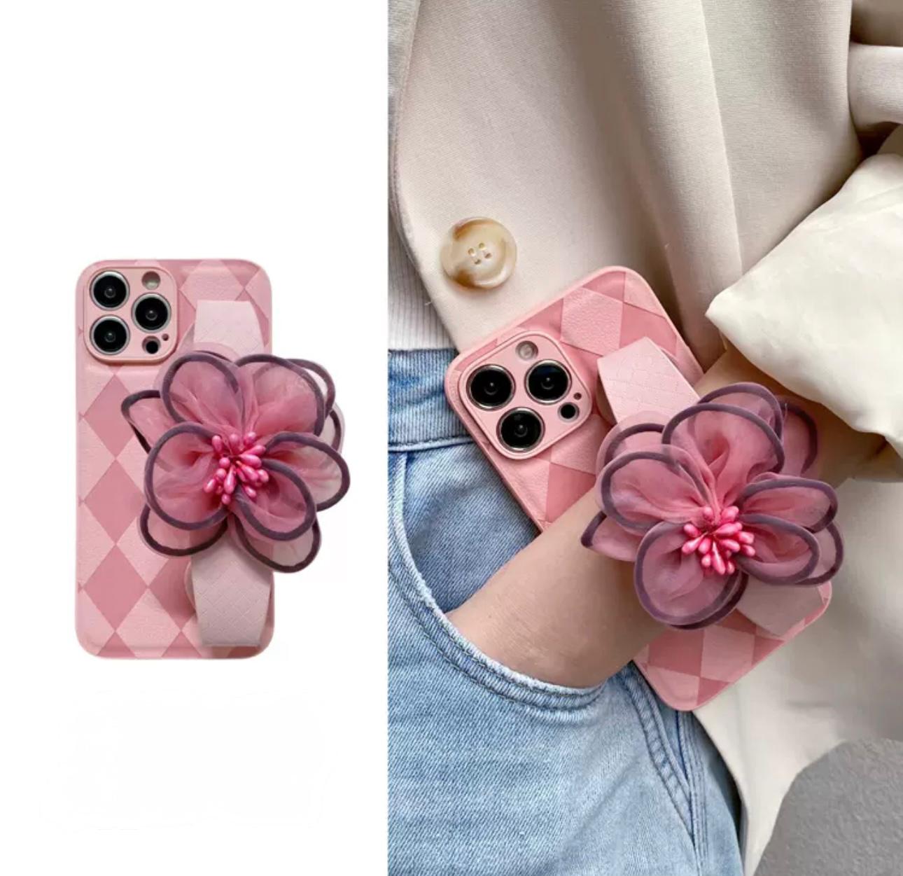 Pink Rose Case with Strap for iphones