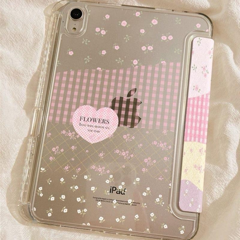 Patchwork checkered floral Y-fold ipad Case