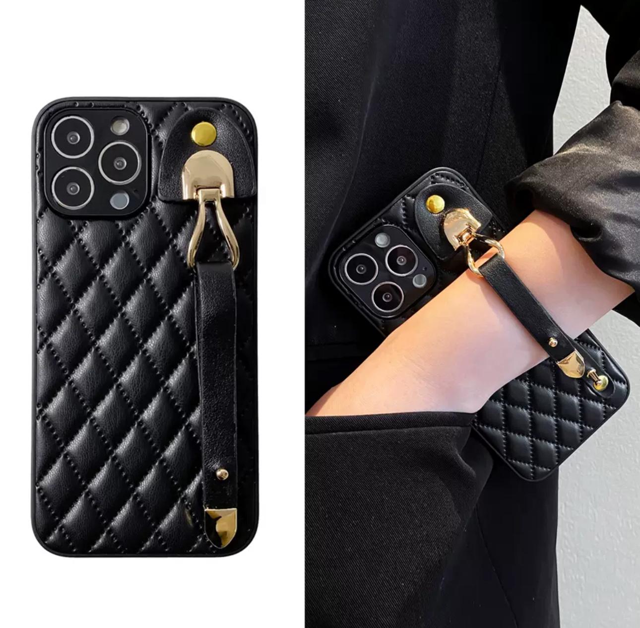 Black Quilted Case with Strap for iPhones