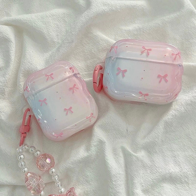 Pink Bow Transperent protective AirPods Case