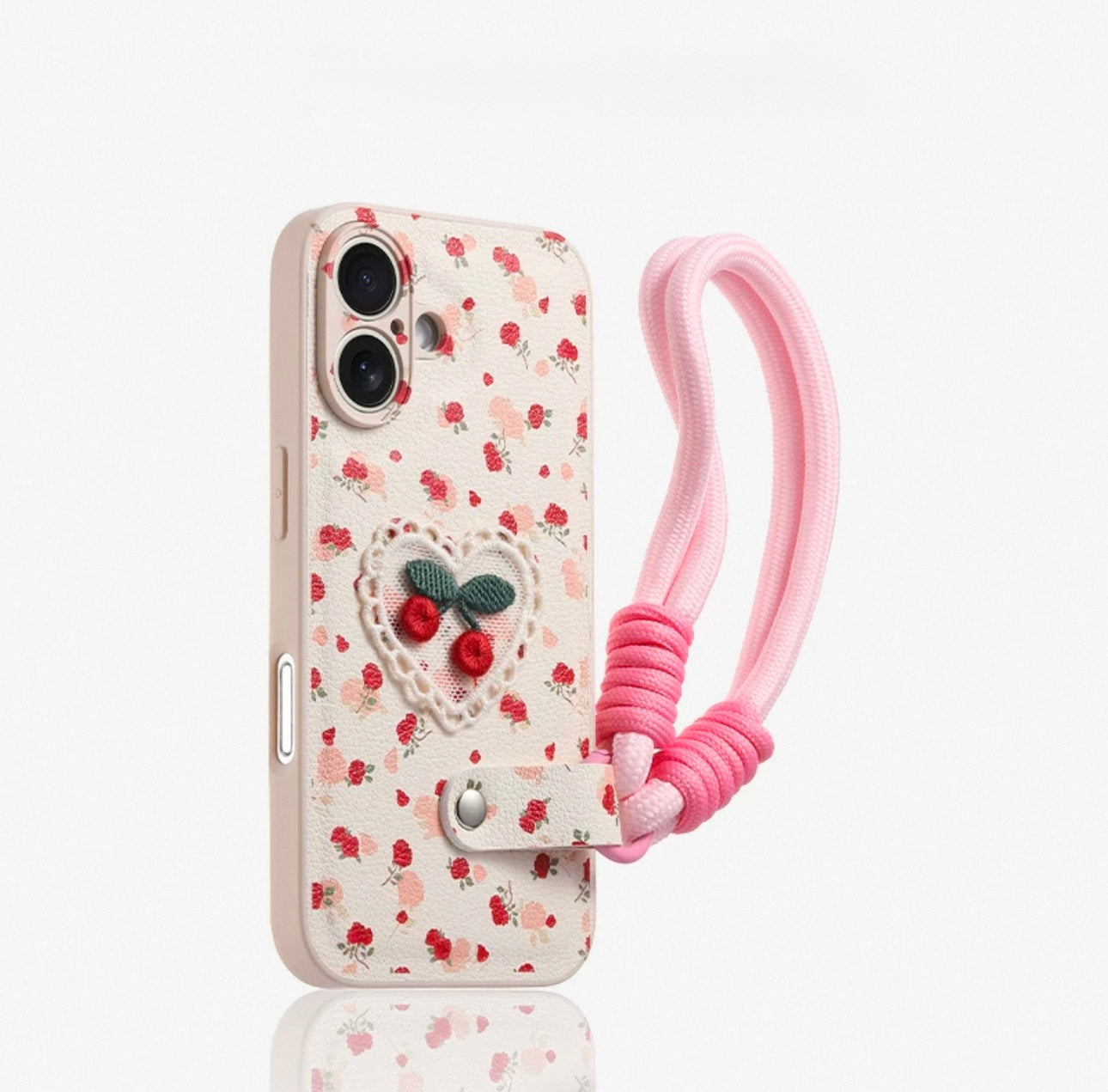 Cherry Floral Case with phone Strap