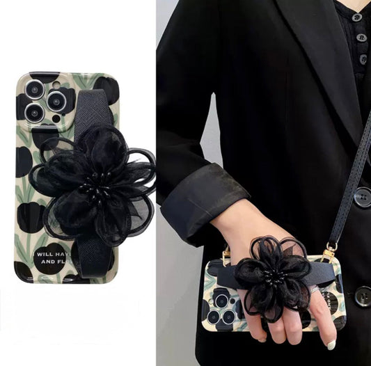 Black Flower Grip Case For iPhones