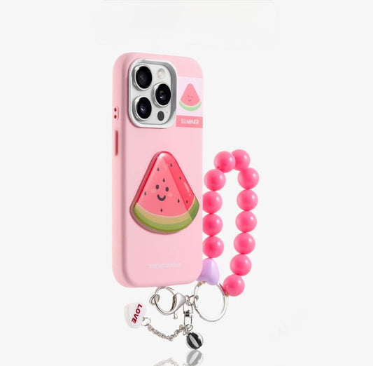 Pink silicon case with dot watermelon and charm For Iphones