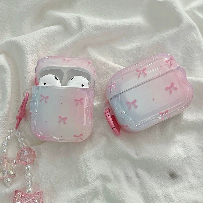 Pink Bow Transperent protective AirPods Case