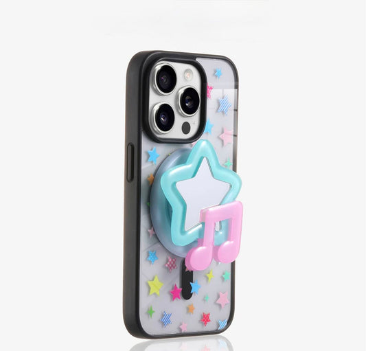 Clear black stars case with grip star For Iphones