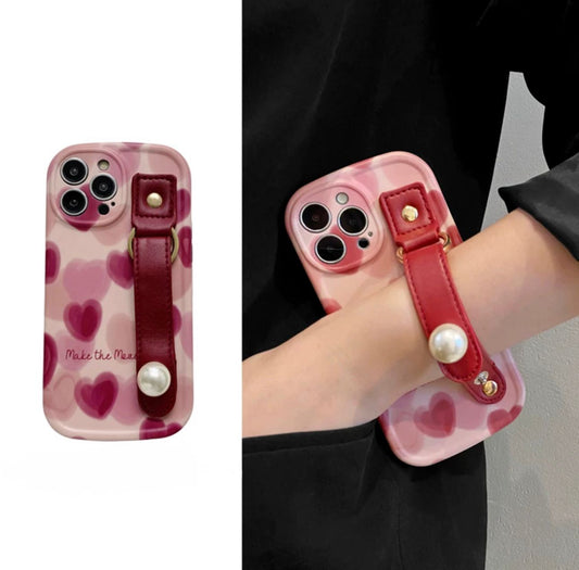 Pink Heart Case with Strap for iphones