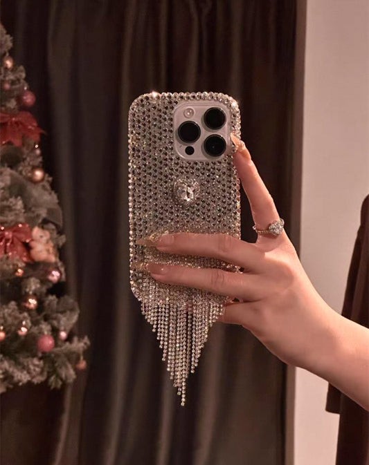 luxury silver heart tassel case with full rhinestones or iPhones