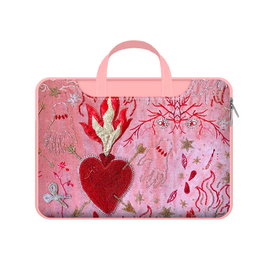 Embroidered Pink Heart Laptop Bag