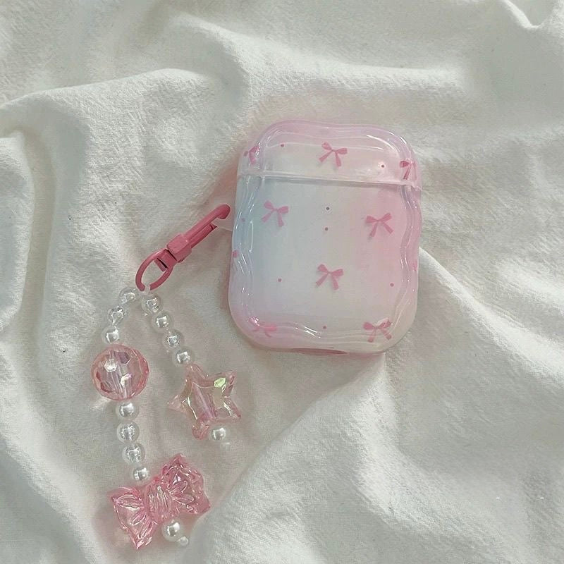 Pink Bow Transperent protective AirPods Case