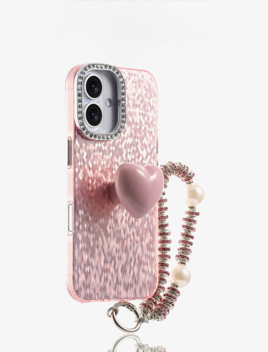 Pink Heart Grip Case With Strap