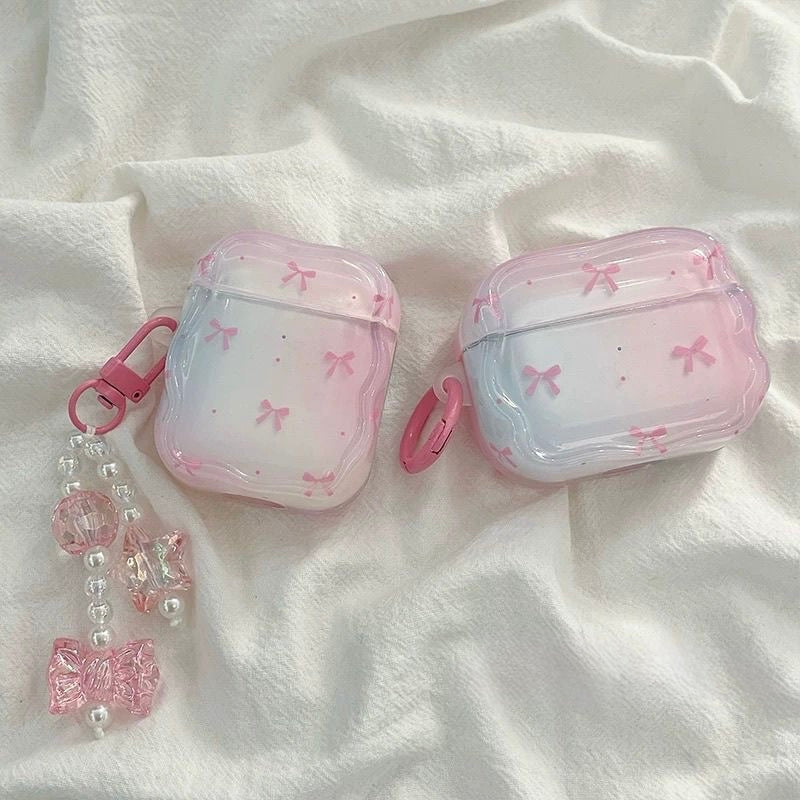 Pink Bow Transperent protective AirPods Case