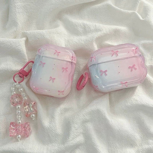 Pink Bow Transperent protective AirPods Case