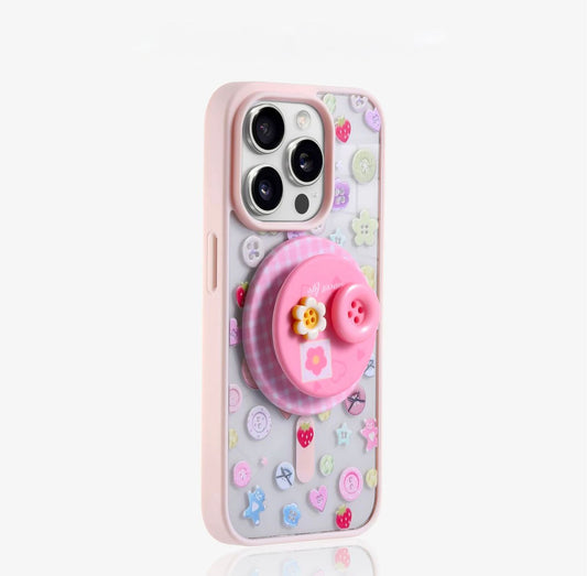 Pink Fashion case with flower Grip For Iphones