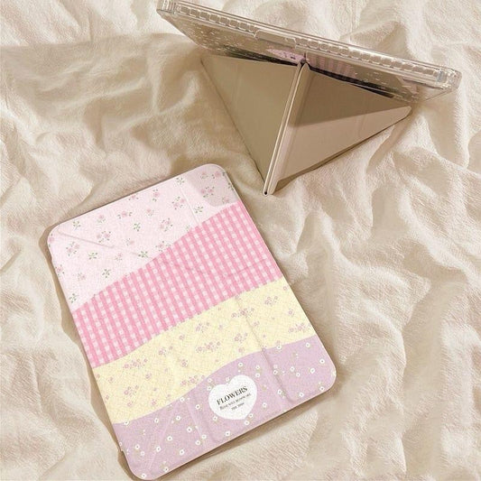 Patchwork checkered floral Y-fold ipad Case