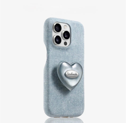 Denim Heart Grip Case For Iphones