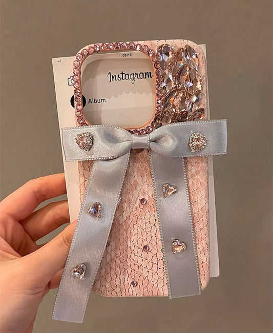 Silver Bow Pink Rhinestones For Iphones
