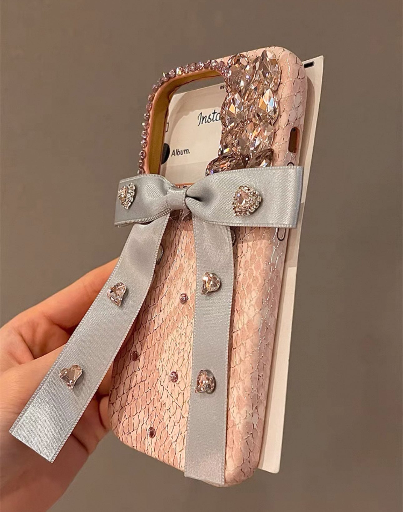 Silver Bow Pink Rhinestones For Iphones