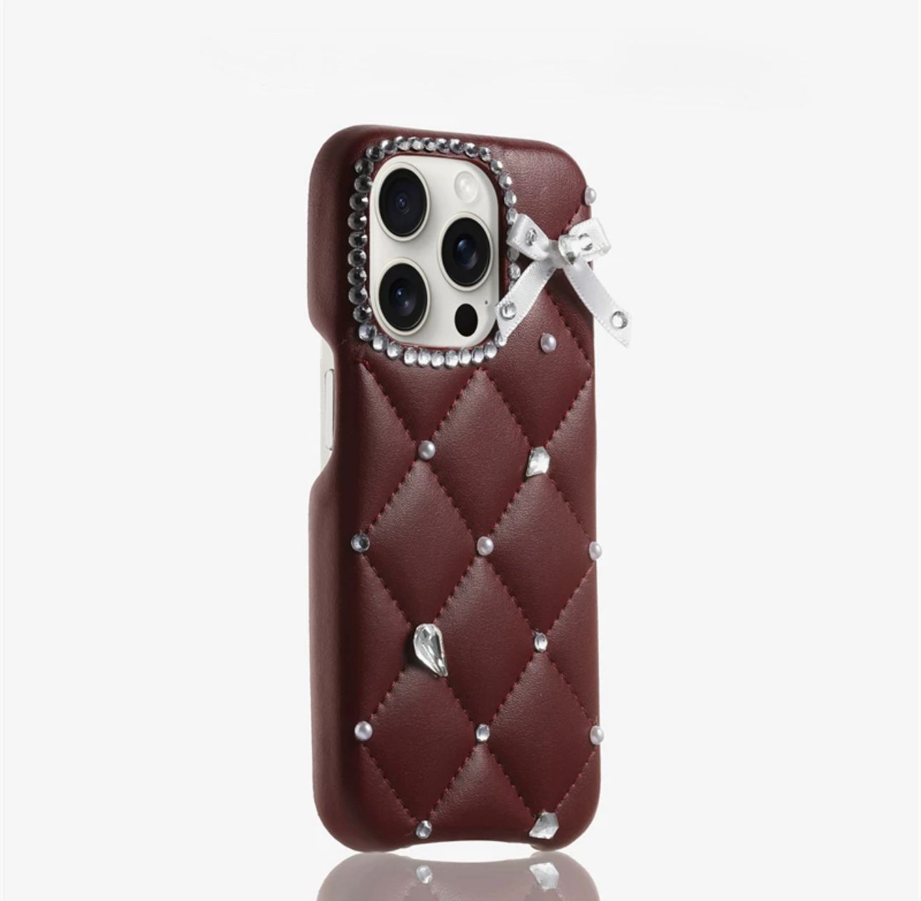 Premium leather case with pearl & stones for Iphones