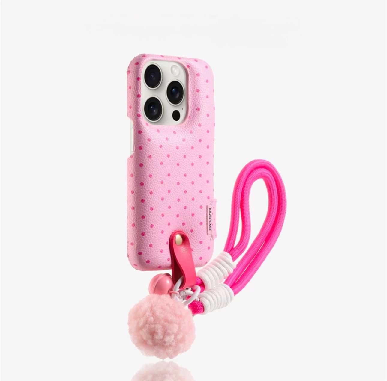 Leather Pink  Dot Case With Grip For Iphones