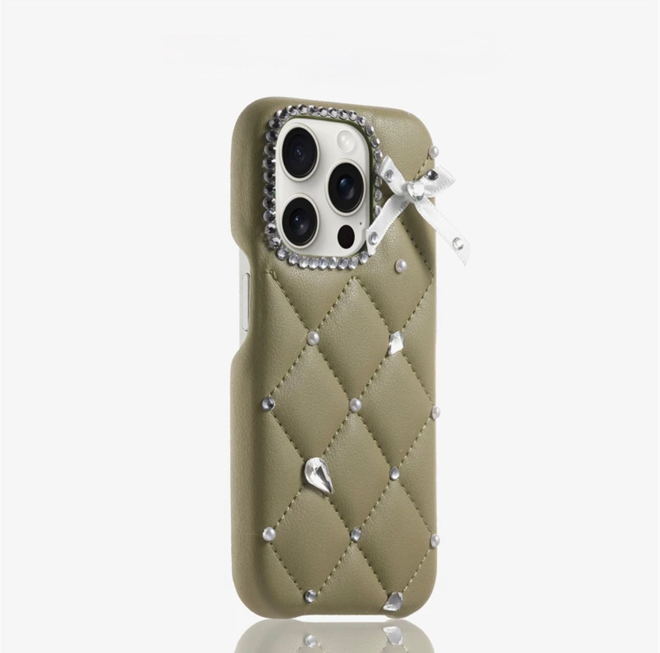 Premium leather case with pearl & stones for Iphones