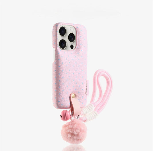Leather Pink  Dot Case With Grip For Iphones