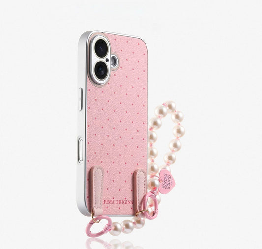 Polka Dot pink case with pearl charm For IPhones